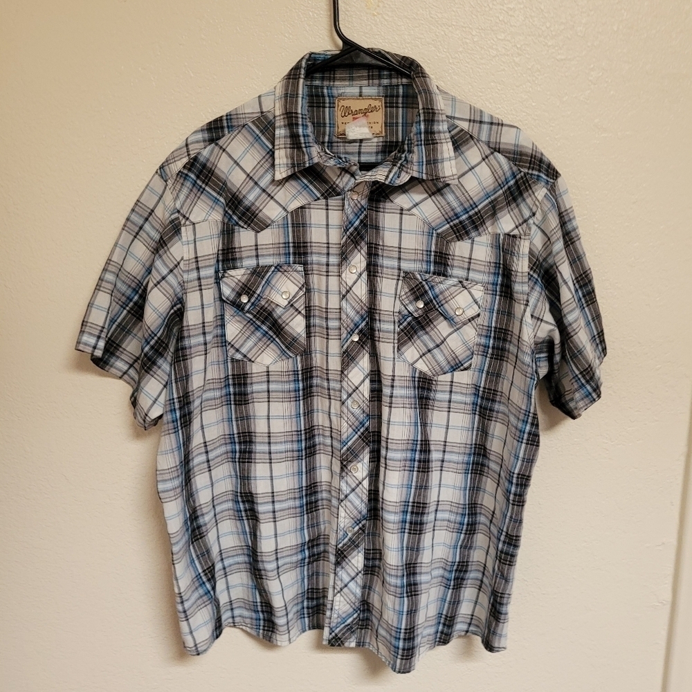 Vintage Wrangler  Grey and Blue Plaid Shirt Sleeve Shirt